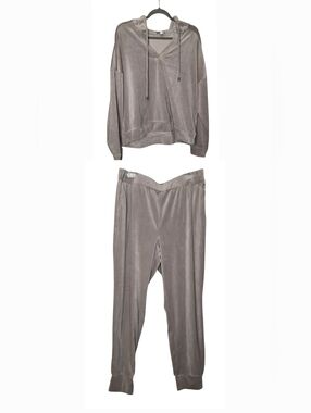 Cable & Gauge Womens Velour Set Pullover Hoodie Pullon Pant Tanish Gray Color XL